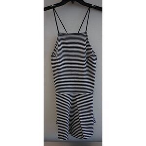 Free People Women's Sz L Black & White Striped Peplum Spaghetti Strap Tank Top